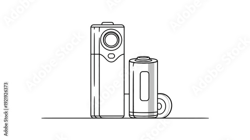 Black and white line art depicting two cylindrical objects of different sizes, standing side by side