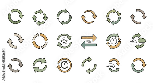 Arrows cycle icons set. Rotation, refresh, reload signs.