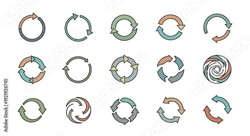 Circular arrows flow chart diagram icons set