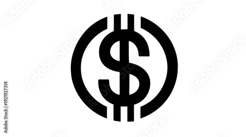 A black dollar sign symbol, encircled, with vertical lines, on a pure white background