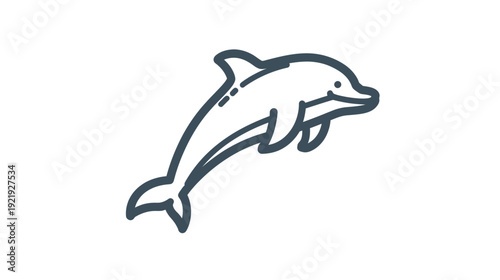 A stylized illustration of a leaping marine mammal with a smooth, dark blue outline
