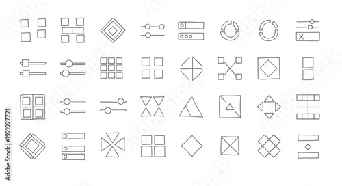 Collection of abstract geometric architectural blueprint symbols.