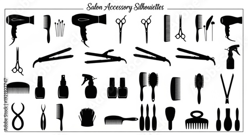 Collection of Hair Salon Accessories Silhouettes.