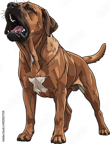 Tosa Inu dog barking alert aggressive angry pose illustration