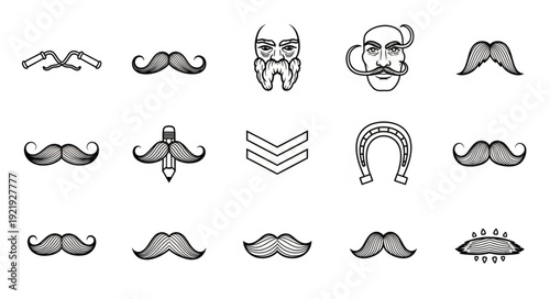 Collection of Hand Drawn Moustaches and Beard Styles.
