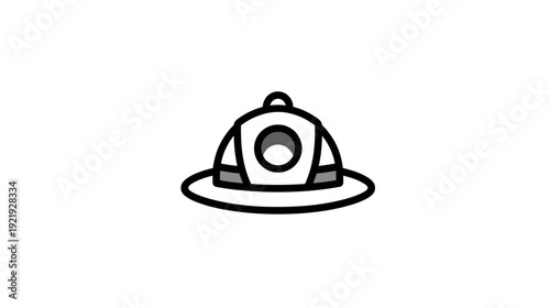 A firefighter's helmet icon, white body with a grey interior circle, outlined in black, simple