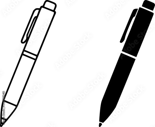 Business icon, vector illustration of a pen, black and white in outline and silhouette design style