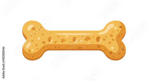 A light brown dog bone treat with smooth texture and several circular holes is positioned horizontally on a white background.