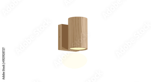 Wooden cylindrical wall light fixture projecting a distinct circular light pattern onto a white surface.
