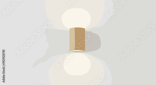 Cylindrical wall lamp seen from above, casting symmetrical upward and downward light circles on a light gray surface.