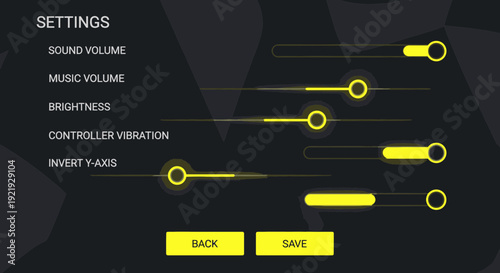Game settings menu with volume brightness vibration and invert options.