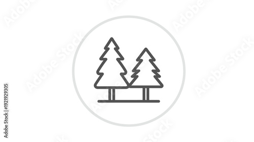 Stylized illustration of two evergreen trees side-by-side inside a grey-outlined circle