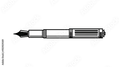 A simple, black and white line drawing of a fountain pen, detailed on a white background
