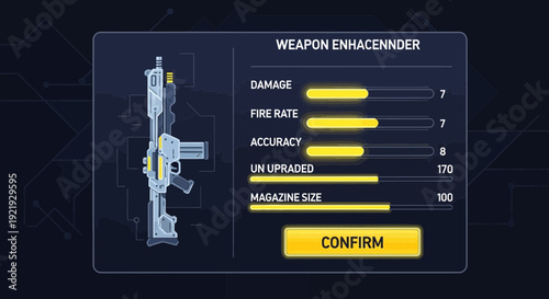 Weapon Enhancement Interface Displaying Stats and Confirm Button.