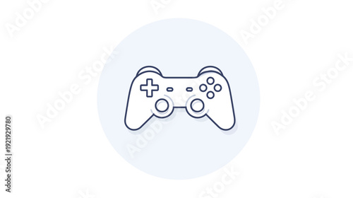 A simple outline drawing of a game controller, placed inside a light blue circle