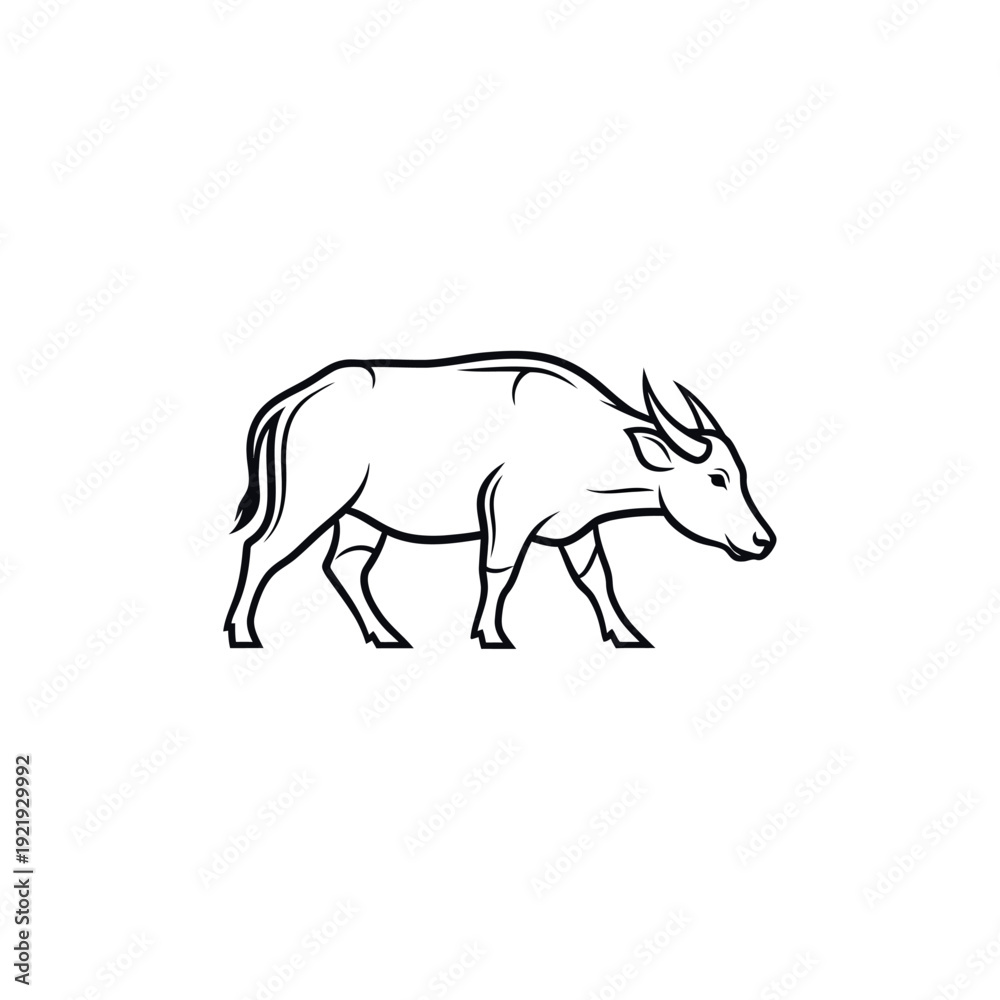 Fototapeta premium Simple line illustration of a wild boar walking profile against a white background
