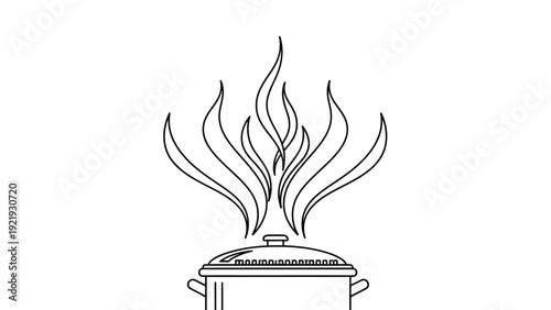Black outline drawing of a cooking pot with steam rising up