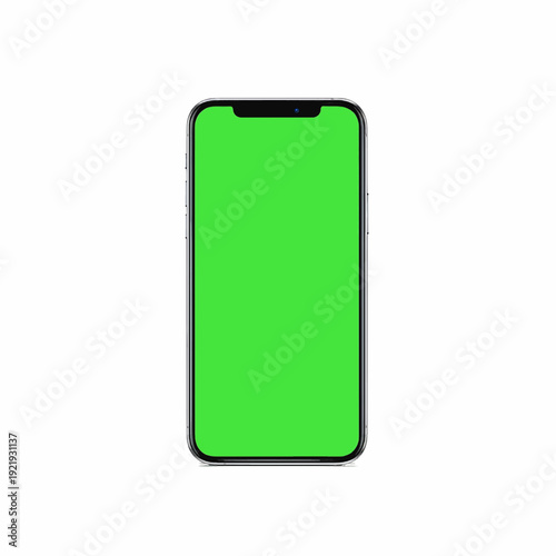 Blank green screen mobile phone mockup for app design and advertising.