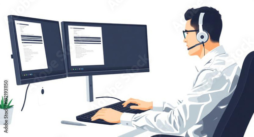 A young businesswoman works on her laptop at an office desk, using her hands to type on the keyboard and write on a paper document near a notebook