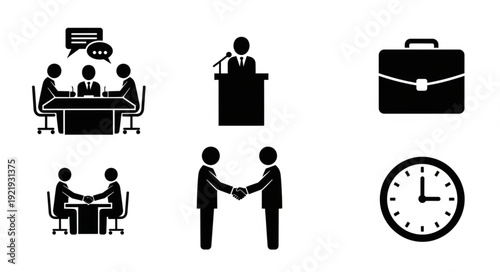 Business meeting icons showing teamwork and success.