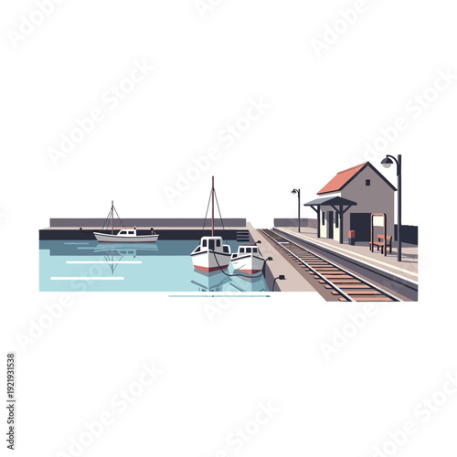 Small Boats Docked at Harbour Station.