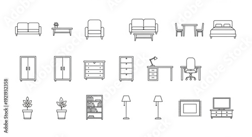 Collection of hand drawn furniture and home decor sketches.