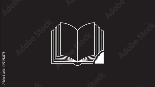White Outline Open Book Icon Vector on Dark Background. Education, Knowledge, Learning, and Reading Concept Symbol.