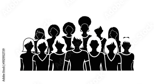 Diverse group of people silhouettes standing.