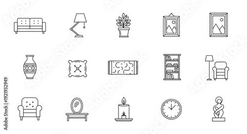Collection of hand drawn interior design elements and furniture sketches.