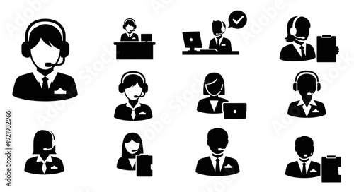 Customer service icons representing support staff and operators.