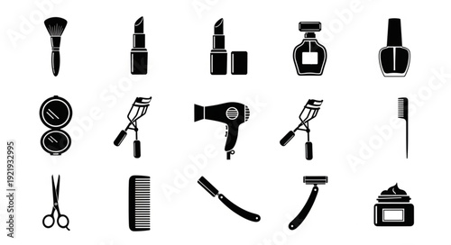 Collection of beauty and personal care items icons.
