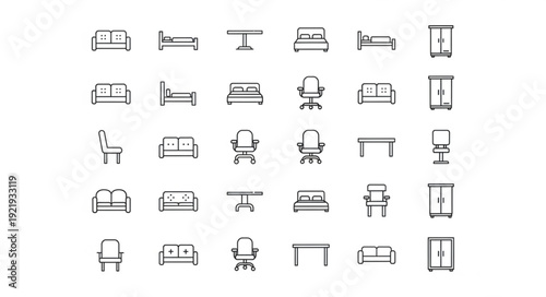 Collection of hand-drawn furniture icons for interior design.