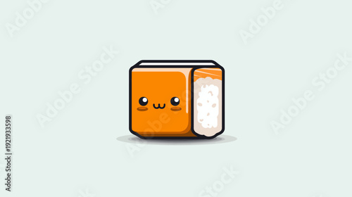 Adorable, cartoon-style sushi piece with a cute face, on a light background