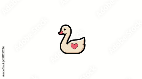 Adorable cartoon illustration of a swan with a heart on its body. Isolated on white background