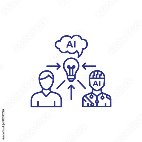 Illustration of human and artificial intelligence collaborating with idea generation