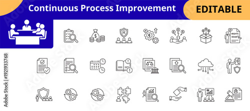 Continuous Process Improvement Business Strategy Icon Set Editable Corporate Management Vector Illustration