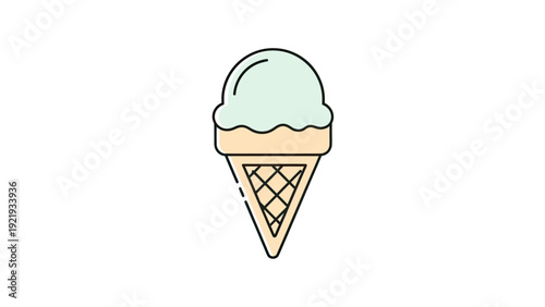 A simplistic illustration of an ice cream cone with mint-colored ice cream on a white background
