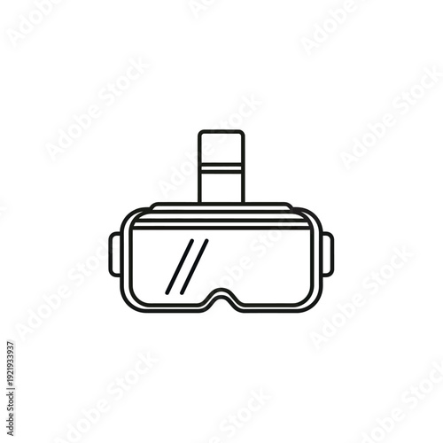 Outlined illustration of a VR headset. Includes head strap, lenses, and a minimalist design