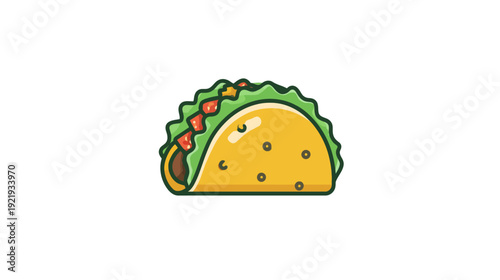 A cartoon image depicting a delicious-looking taco, filled with various ingredients and details