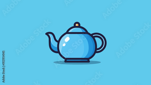 A cartoon teapot in shades of blue with a simple design against a light blue background