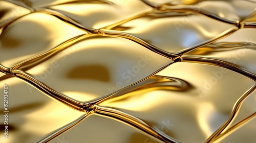 Abstract liquid gold surface with flowing metallic curves and reflections