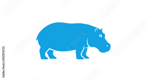 Blue hippopotamus standing on ground.
