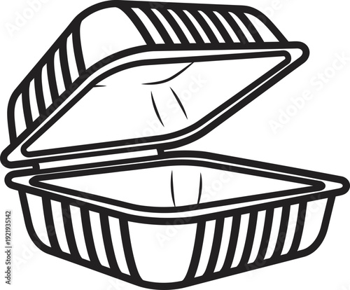 Stylized drawing of an opened disposable food container, symbolizing convenience for modern takeaway and meal delivery services