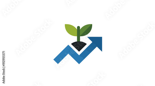 A conceptual graphic of a growing plant on an upward arrow, in a flat and clean design style