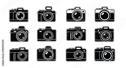 Twelve different camera body designs show lens variety.