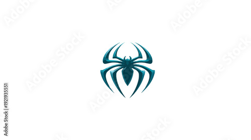 A stylized teal spider emblem, rendered with sharp edges on a white background