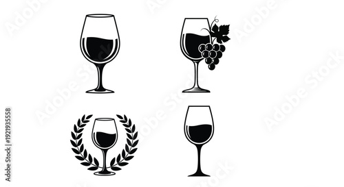 The wine glass set features drinking vessels with a grapes emblem.