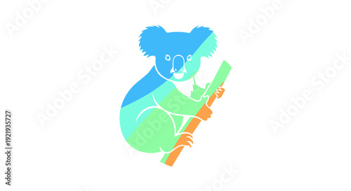 Colorful Koala Bear Holding Eucalyptus Leaf.