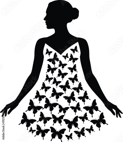 Silhouette of a woman and girl in elegant dresses isolated on white background fashion style vector design