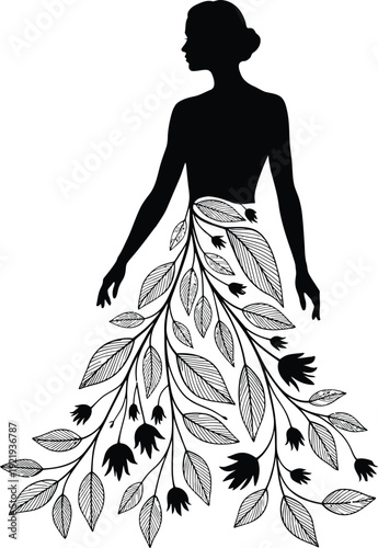 Elegant silhouette of women in dresses dancing and posing in vintage bridal and fashion style